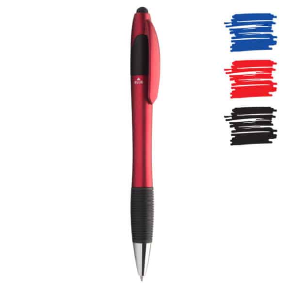 Penna in plastica rossa con impugnatura in gomma e rifinitura metallizzata opaca