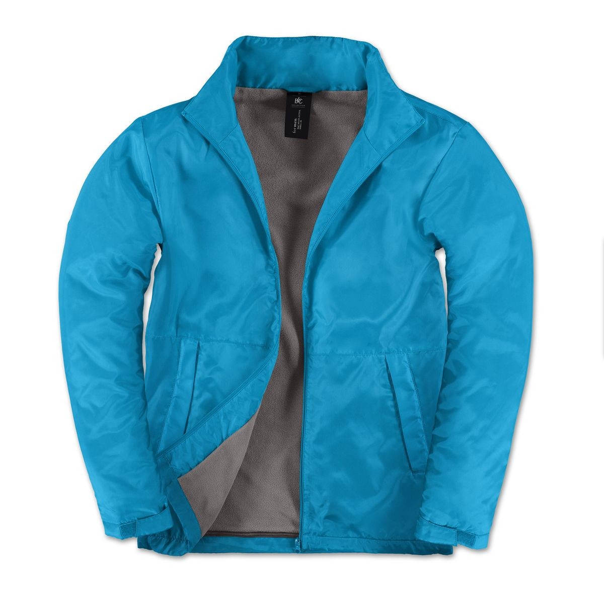 Giacca azzurra traspirante, impermeabile e antivento con cappuccio nascosto 100% poliestere