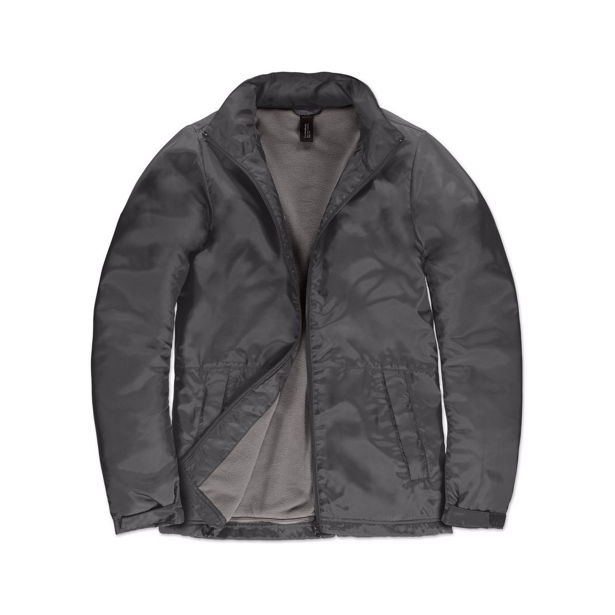 Giacca grigia traspirante, impermeabile e antivento con cappuccio nascosto 100% poliestere