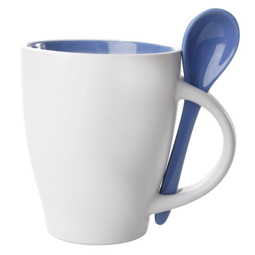 Tazza bianca con interno e cucchiaio viola