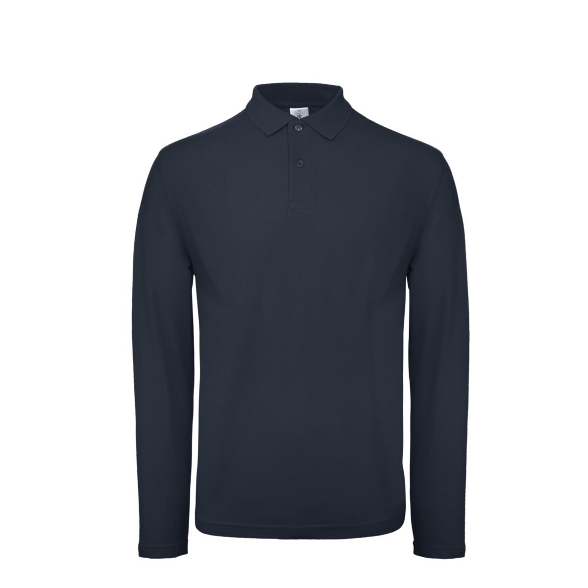 Polo blu navy uomo manica lunga su sfondo bianco