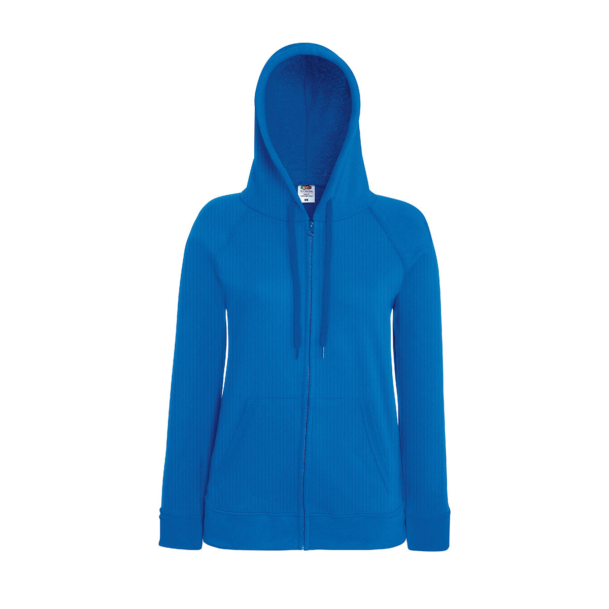 Felpa da donna blu in cotone con cappuccio, zip e tascone