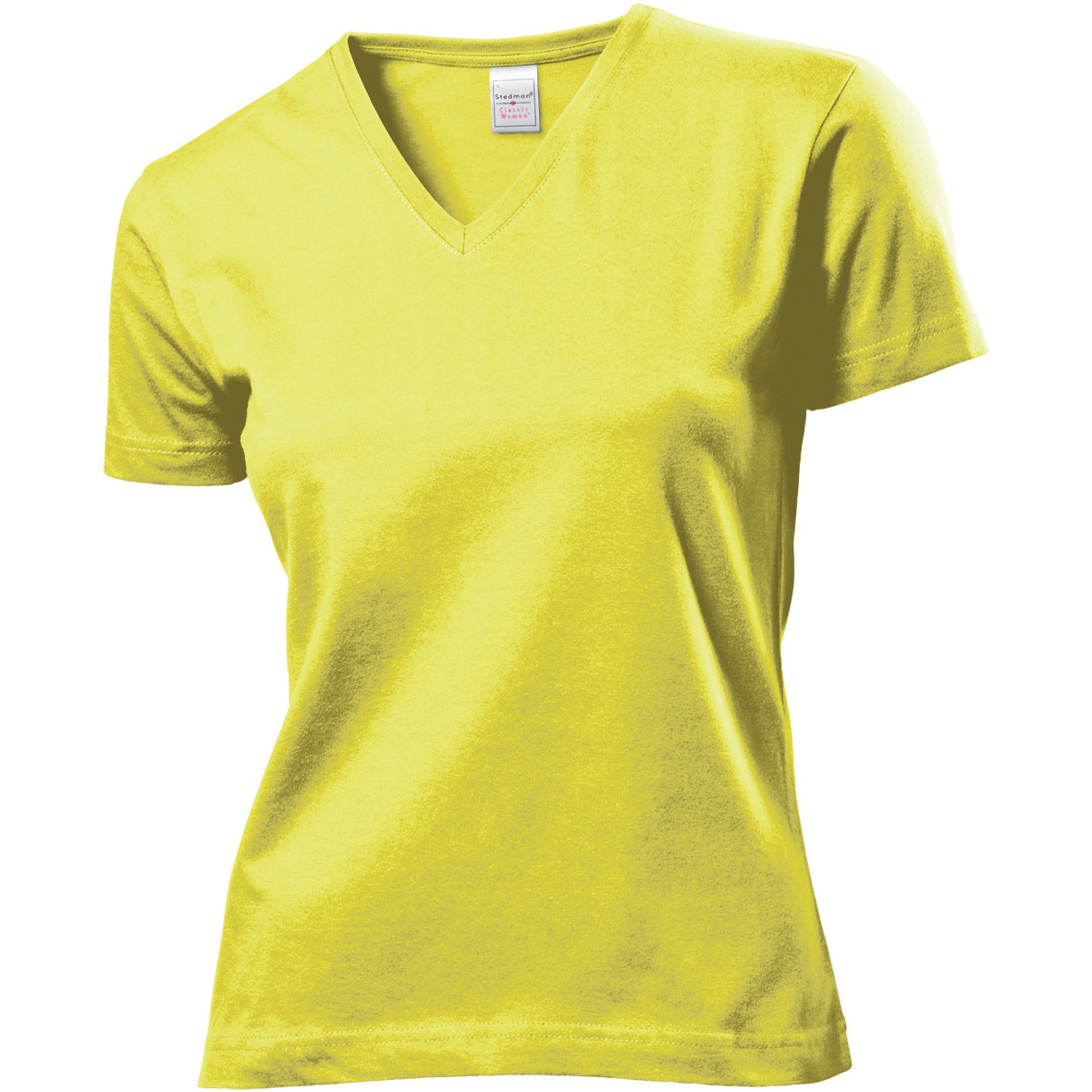 Tshirt gialla da donna manica corta con scollo profondo a V 100% cotone