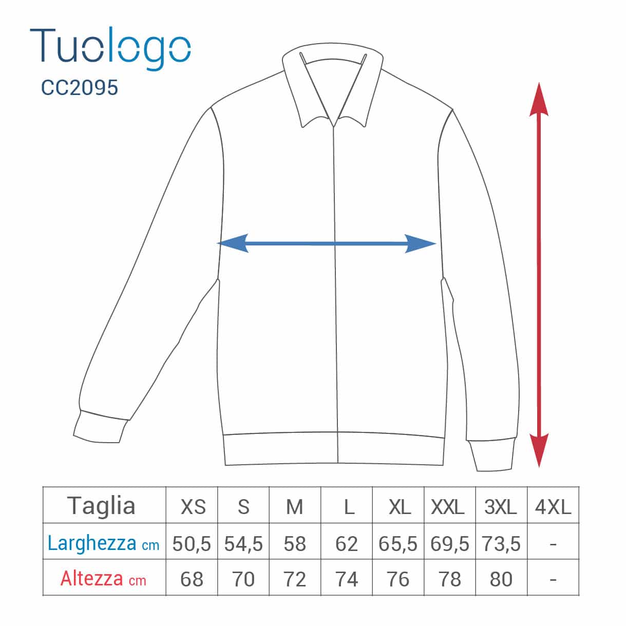 Tabella taglia altezza e larghezza