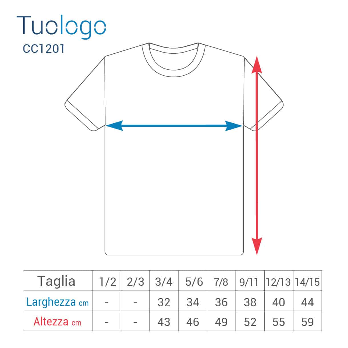 Schema delle taglie in cm delle tshirt bambino