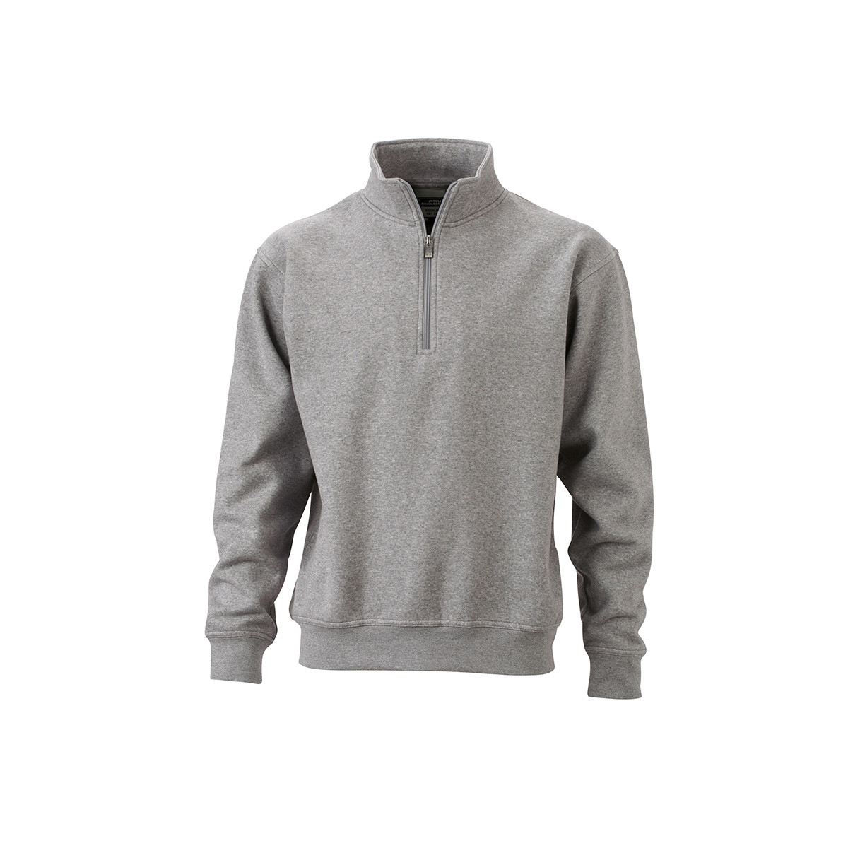 Felpa da lavoro grigio con mezza zip su sfondo bianco