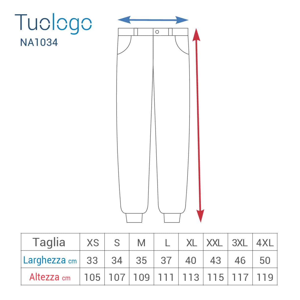 Tabella taglia altezza e larghezza
