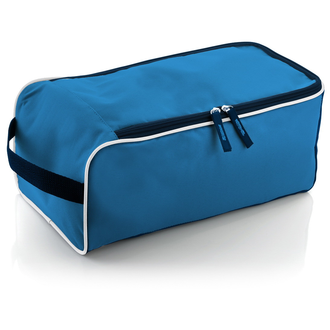 Porta scarpe azzurro con maniglia per il trasporto e zip