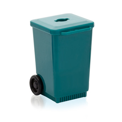 Temperino a forma di bidoncino in plastica grigia