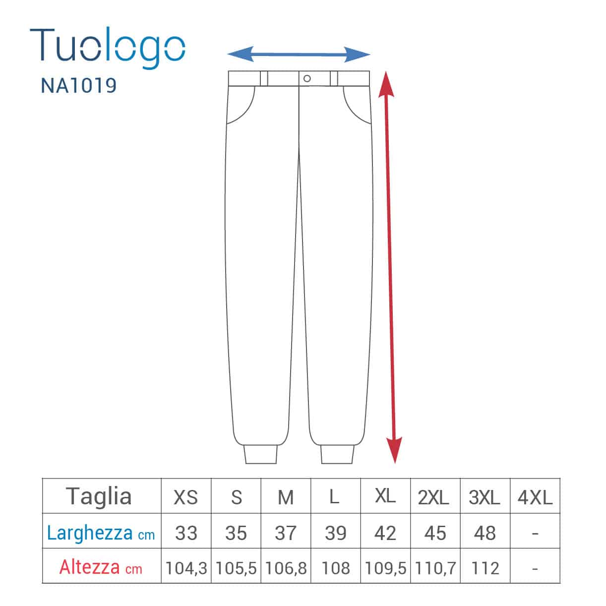 Tabella taglia altezza e larghezza