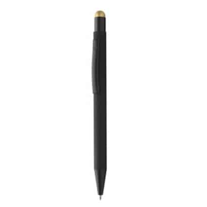 Penna a sfera in alluminio nero con rifinitura gommata e puntatore touch