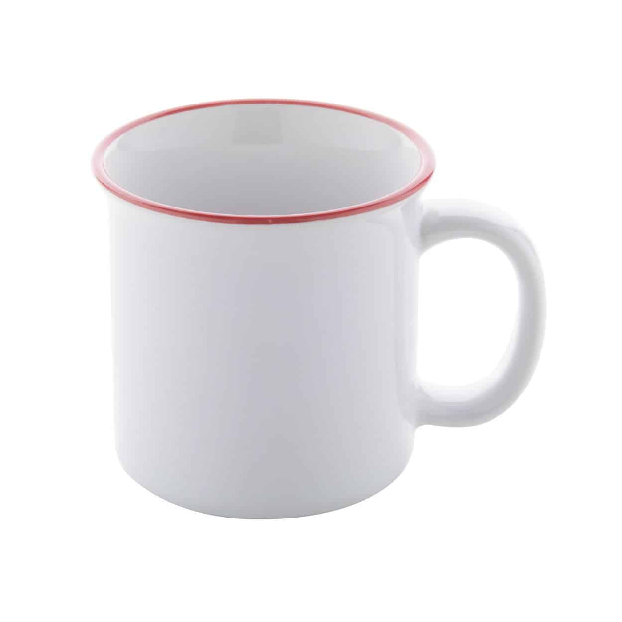 Tazza in ceramica con bordo rosso