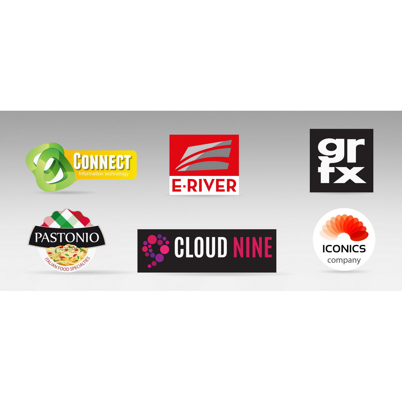 sei badge sagomati in plastica con loghi