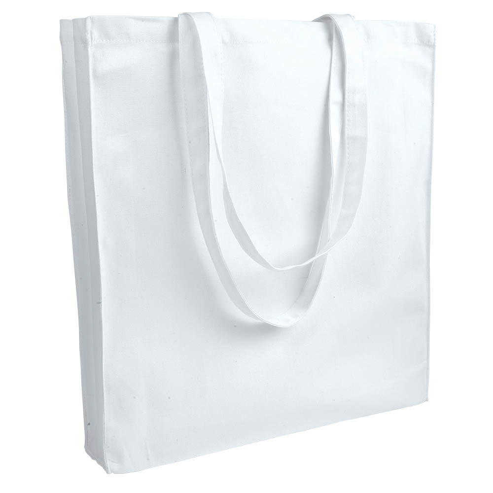 Shopper in cotone bianco con manici lunghi e soffietto