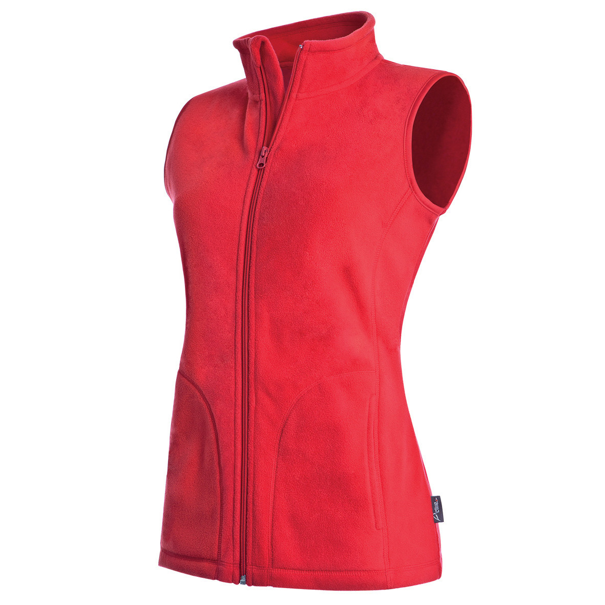 Gilet da donna rosso 100% poliestere con collo alto con zip e tasche frontali
