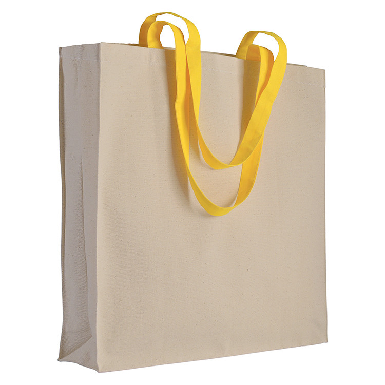 Shopper in cotone naturale con manici lunghi gialli