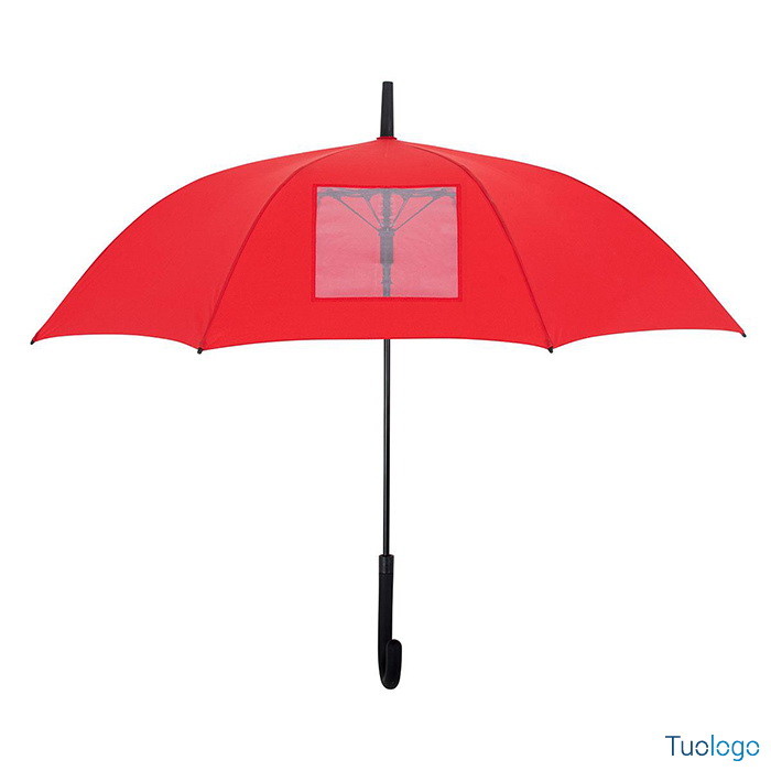 Ombrello automatico in poliestere arancione, con manico in plastica e finestra trasparente