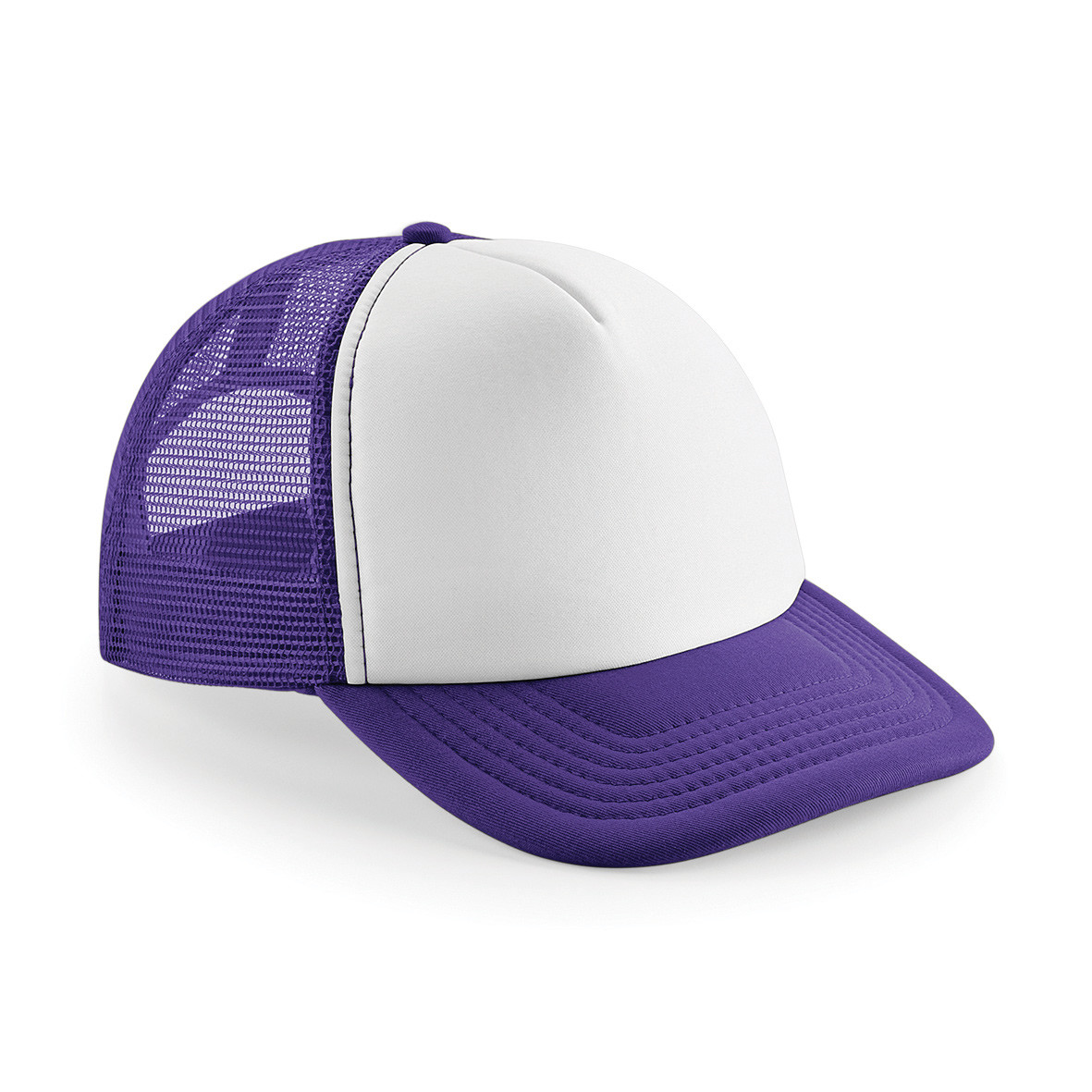 Cappellino bicolore con pannello davanti bianco e pannelli rete dietro e visiera in viola
