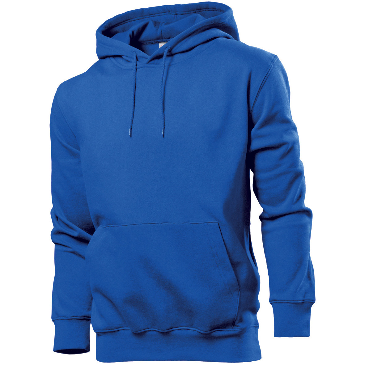 Felpa da uomo blu in cotone con cappuccio, tascone e cordini