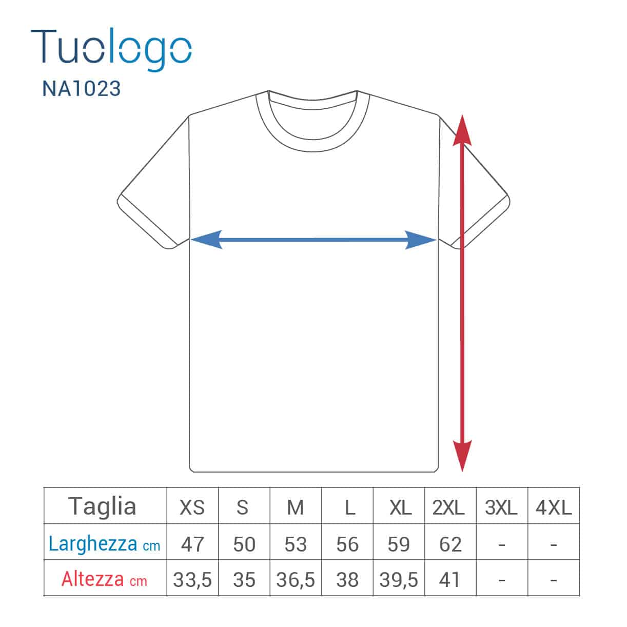 Tabella taglia altezza e larghezza