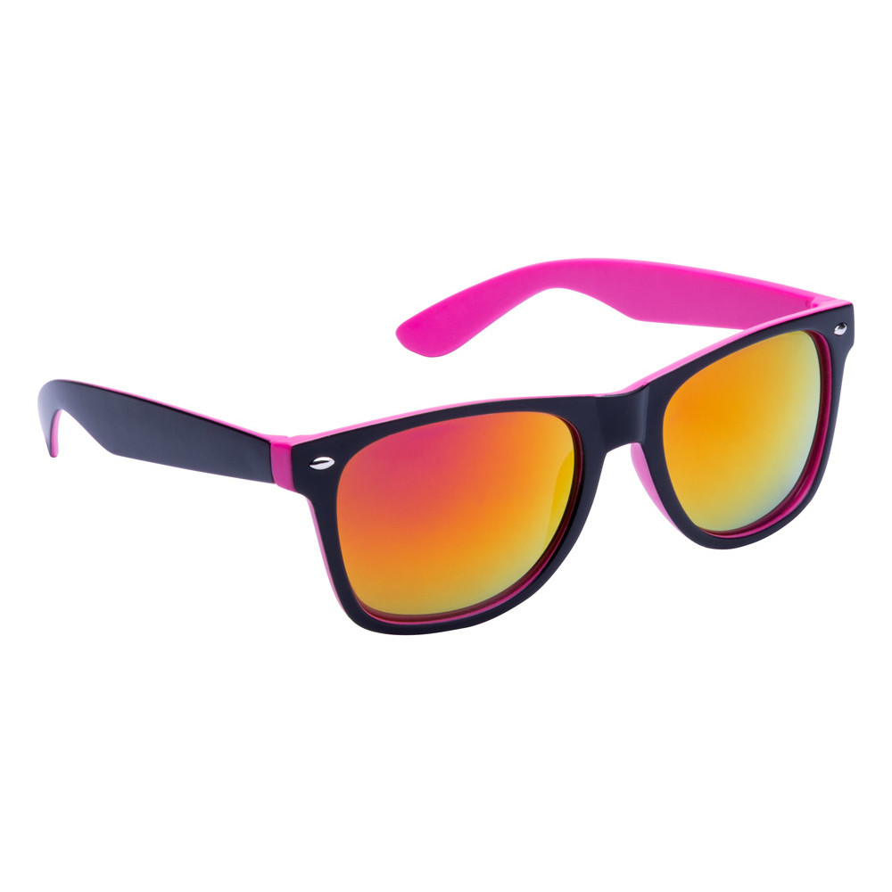 Occhiali da sole in plastica rosa con lenti metallizzate