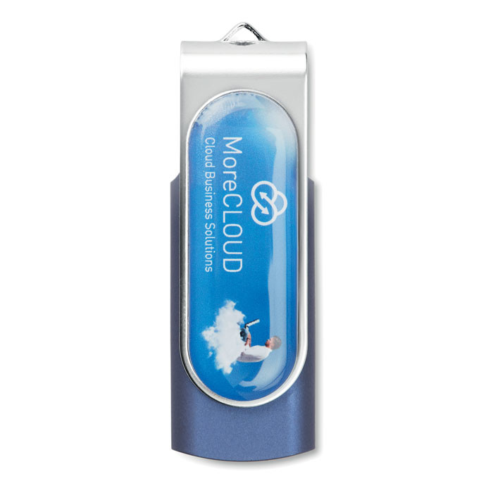 Chiavetta usb blu con chiusura protettiva in metallo con logo