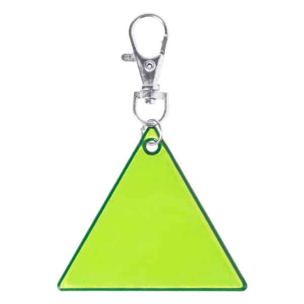 Portachiavi riflettente a forma di triangolo in pvc verde con moschettone