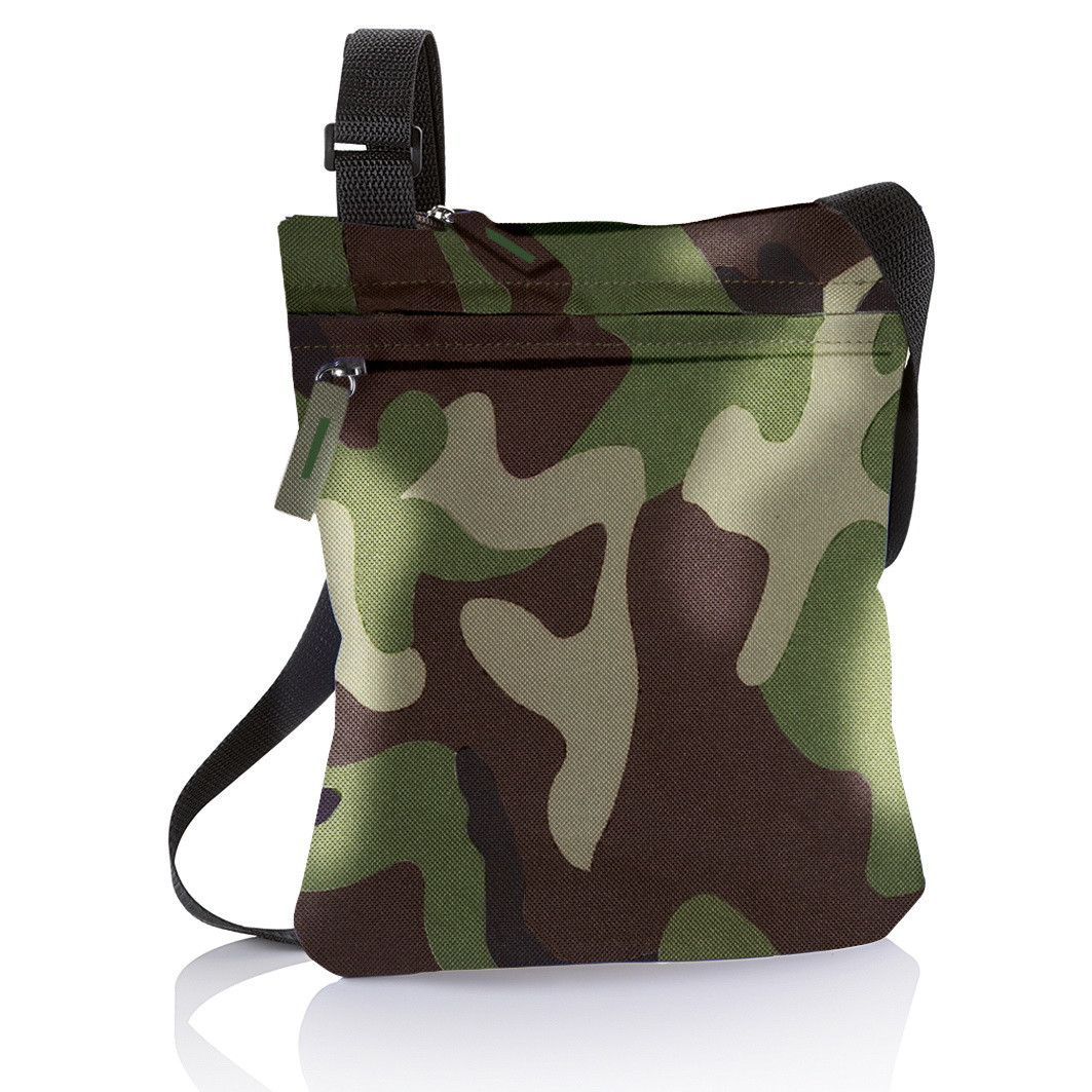 Tracolla color militare con comparto principale e tasca frontale con zip