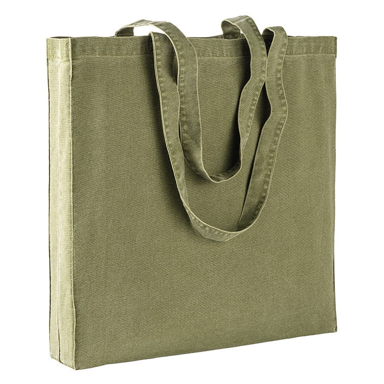 Shopper verde in cotone con effeto jeans consumato con manici lunghi