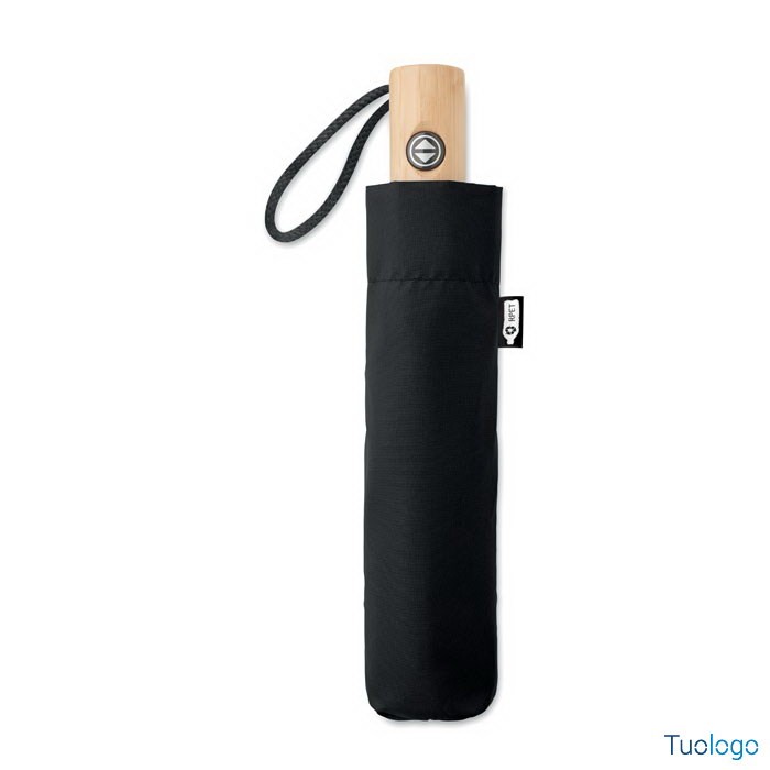 Ombrello con manico in bamboo chiuso con fodera nera