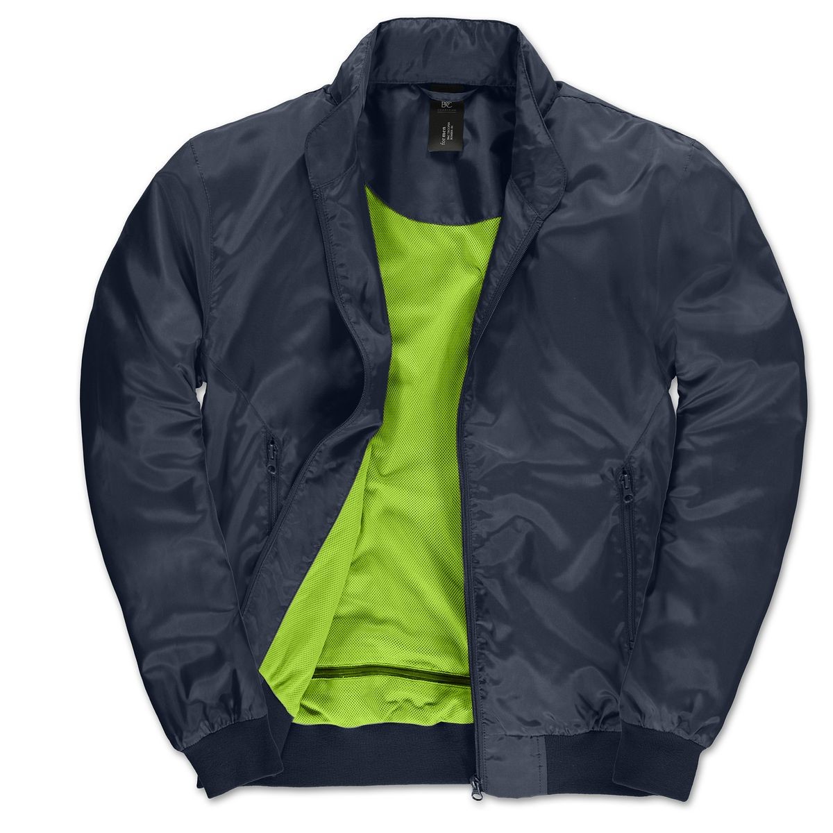 Giacca grigia scura interno verde traspirante con cappuccio e tasche con zip 100% poliestere