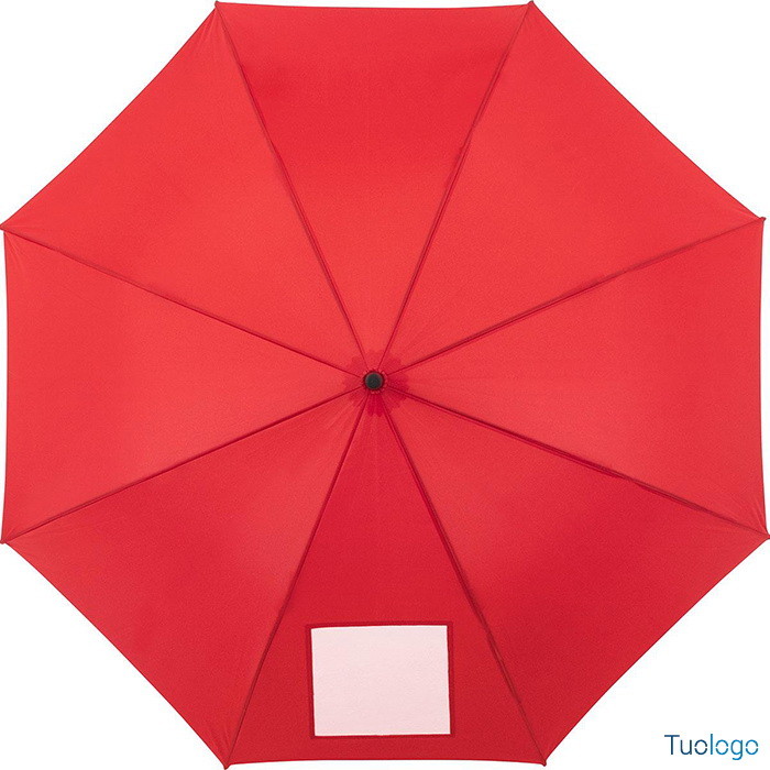 Ombrello automatico in poliestere rosso, con manico in plastica e finestra trasparente