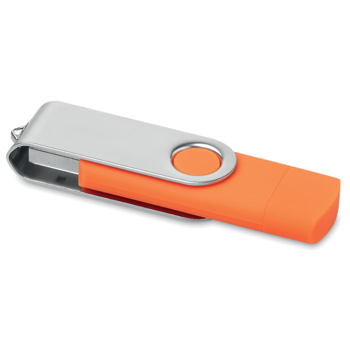 Chiavetta usb e micro usb con chiusura con tappo arancione e chiusura protettiva in metallo