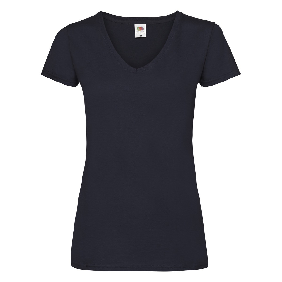 Tshirt da donna blu scura in cotone manica corta con scollo a V