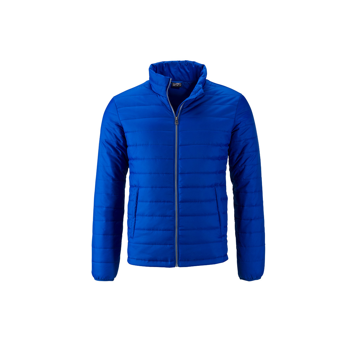 Giacca blu antivento con collo alto, tasche laterali e zip nascosta 100% poliammide