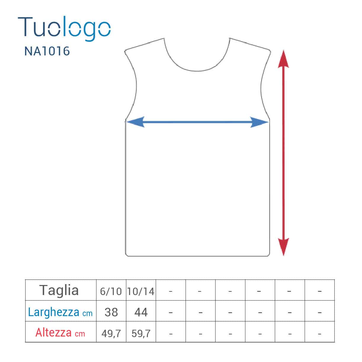 Tabella taglia altezza e larghezza
