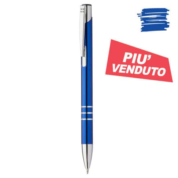 Penna a sfera in alluminio blu con punta e clip cromati