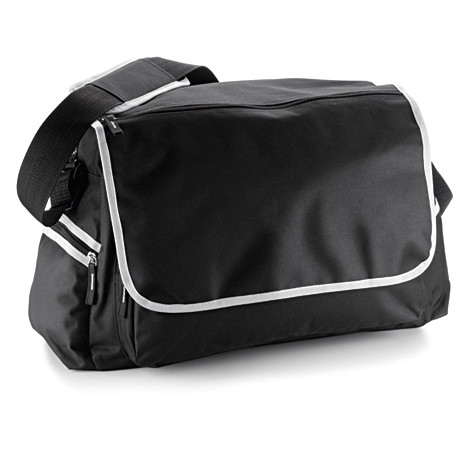 Borsa nera e bianca da sport con zip, tasconi laterali e frontali