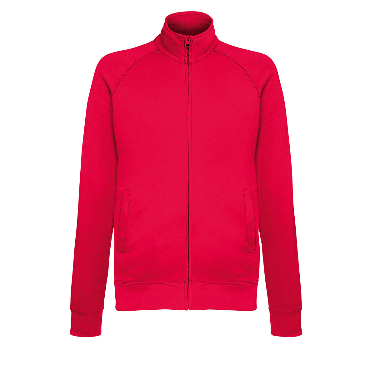 Felpa rossa in cotone con collo alto, zip e due tasche davanti