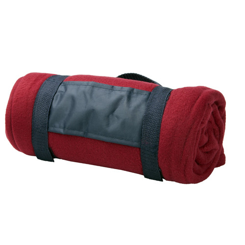 Coperta in pile rosso con tracolla in velcro