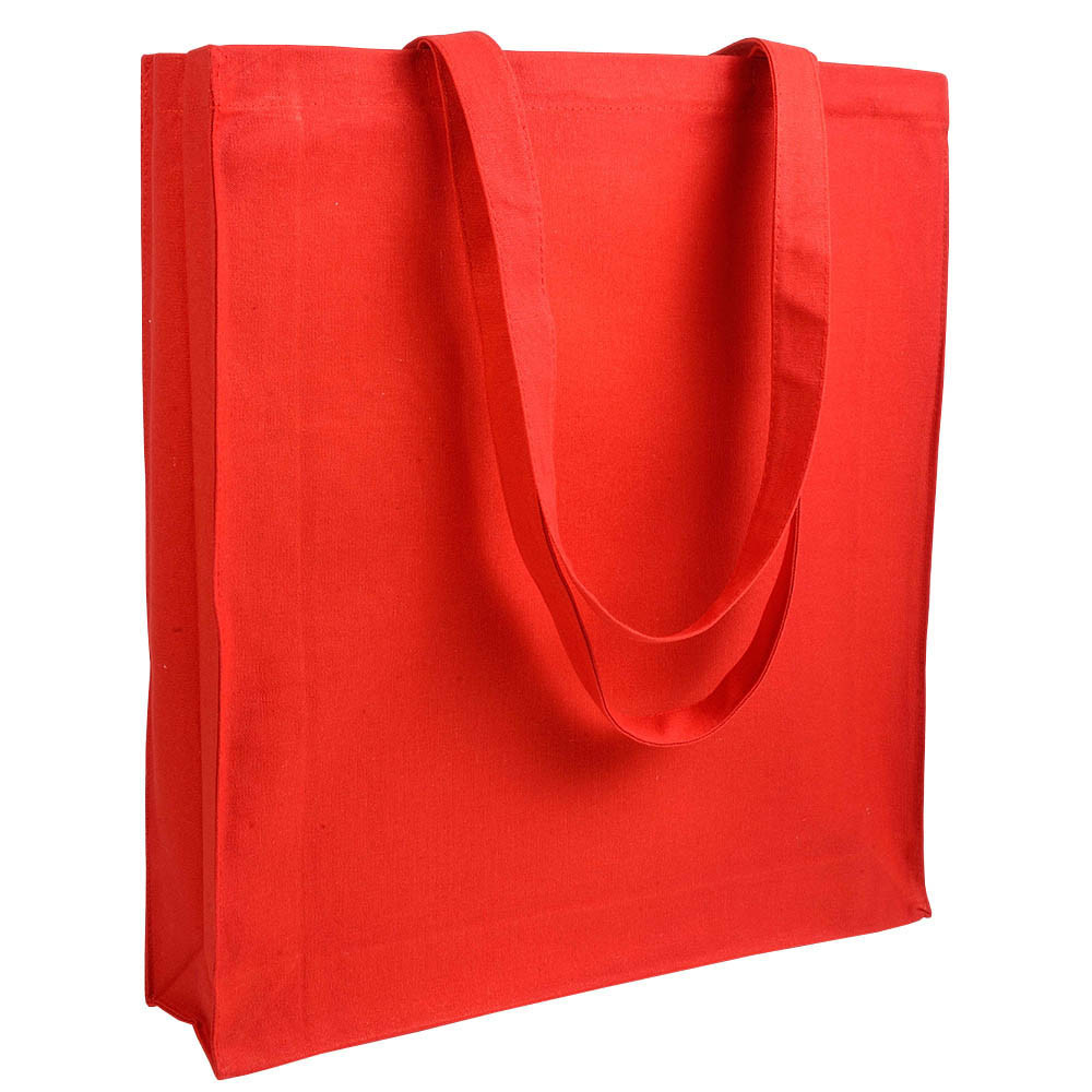 Shopper in cotone rosso con manici lunghi e soffietto