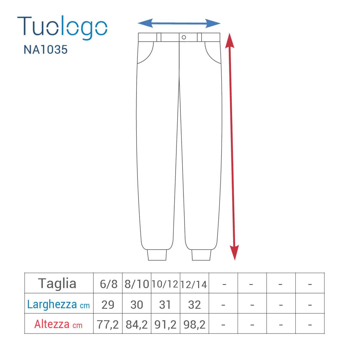 Tabella taglia altezza e larghezza
