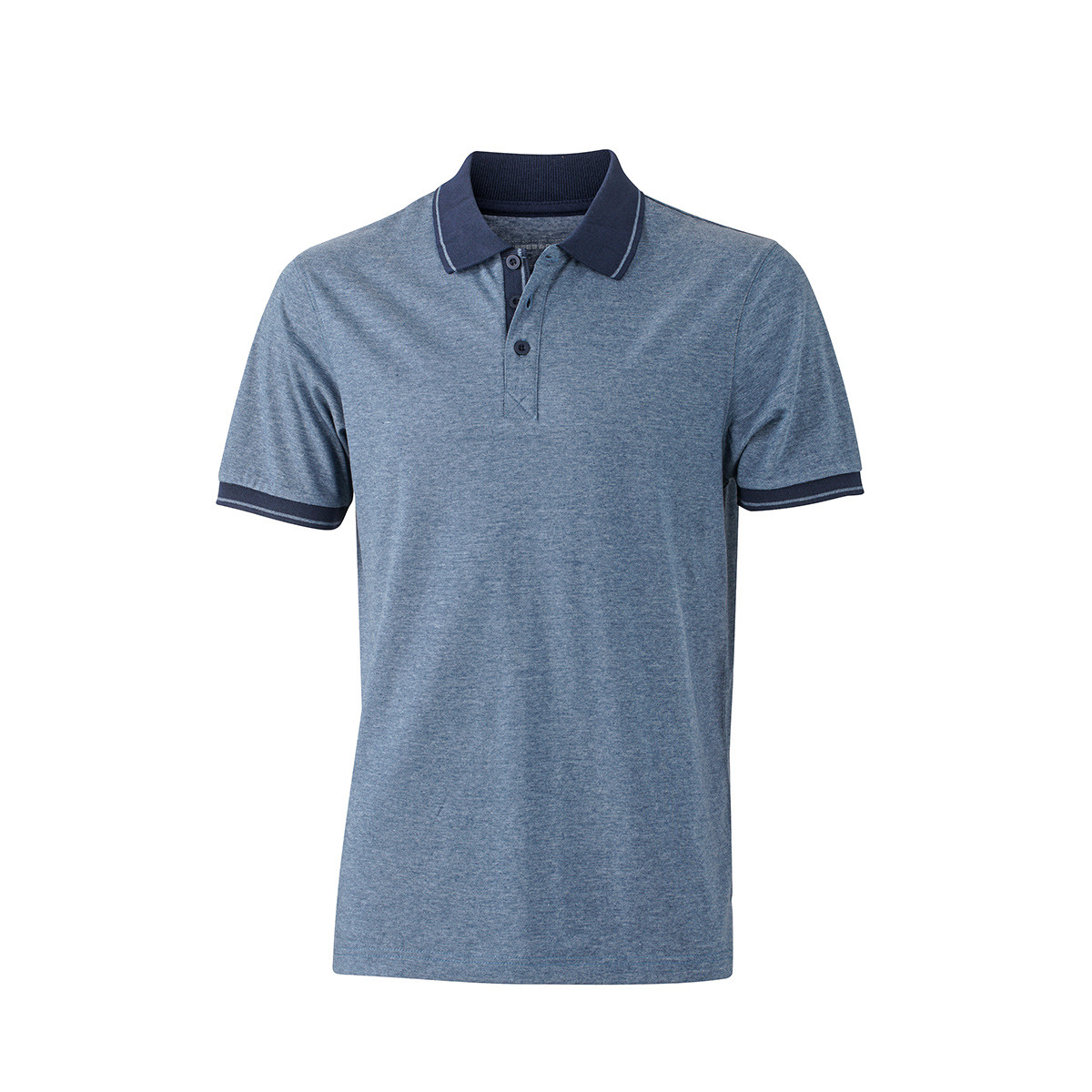 Polo unisex blu melange manica corta con collo e maniche contrasto
