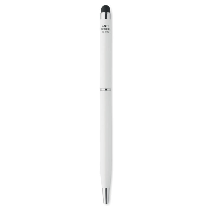Penna antiabtterica touch in alluminio bianco con fusto e clip cromata