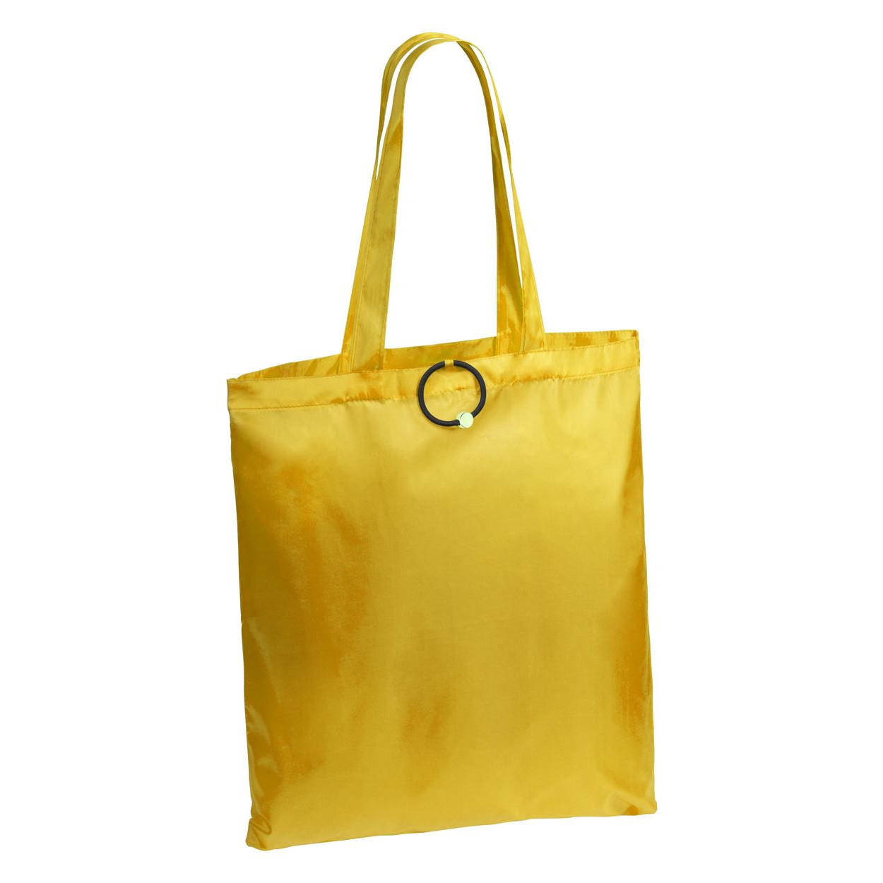Shopper richiudubile con elastico in poliestere giallo con moschettone in plastica