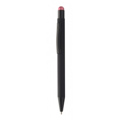 Penna a sfera in alluminio nero con rifinitura gommata e puntatore touch grigio