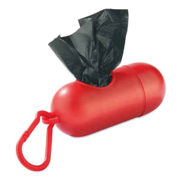 Porta sacchetti in plastica rossa con moschettone