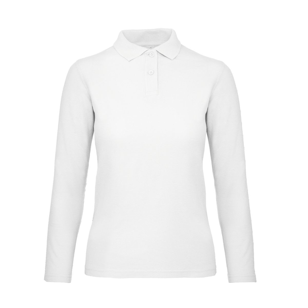 Polo bianca donna manica lunga su sfondo bianco