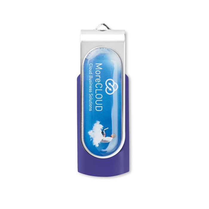 Chiavetta usb blu con chiusura protettiva in metallo con logo