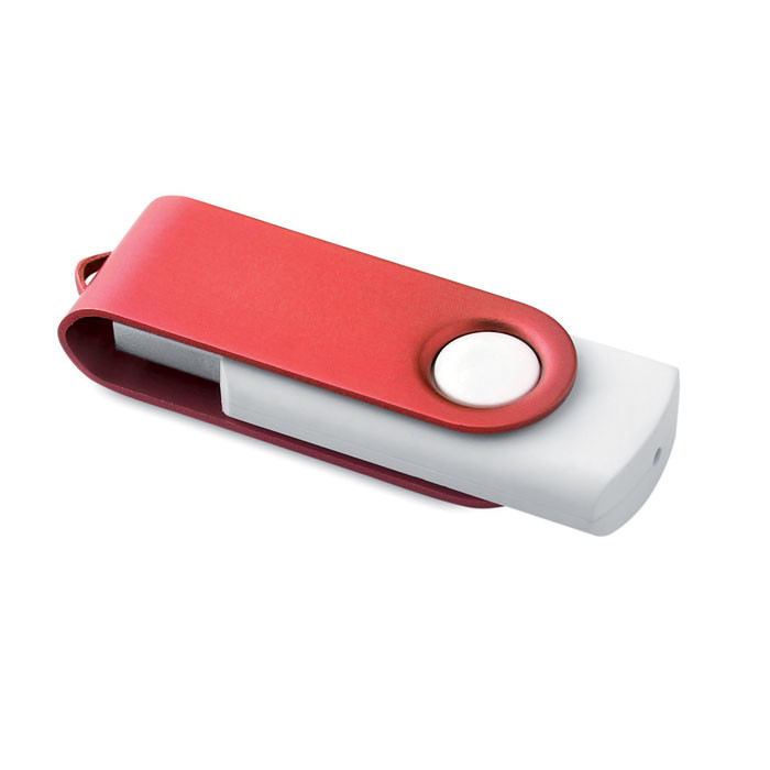Chiavetta usb bianca con chiusura protettiva in metallo rossa